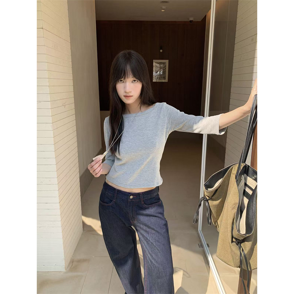 of32 official2025新款韩版修身高级感长袖女秋款气质显瘦正肩t恤