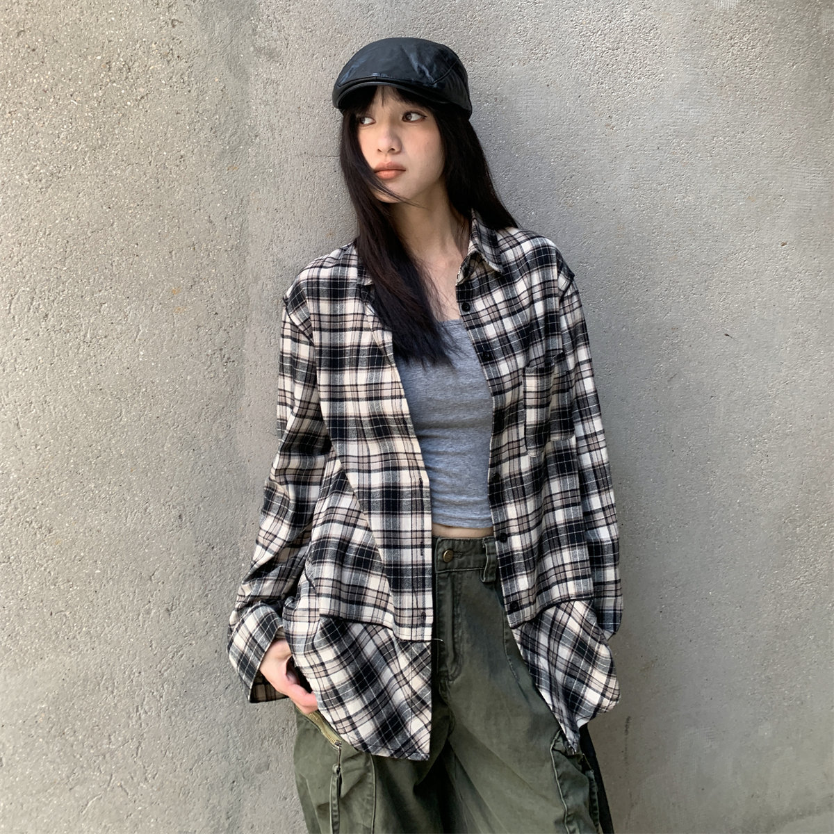 of32 official2025新款宽松显瘦上衣女早秋韩系通勤百搭格子衬衫