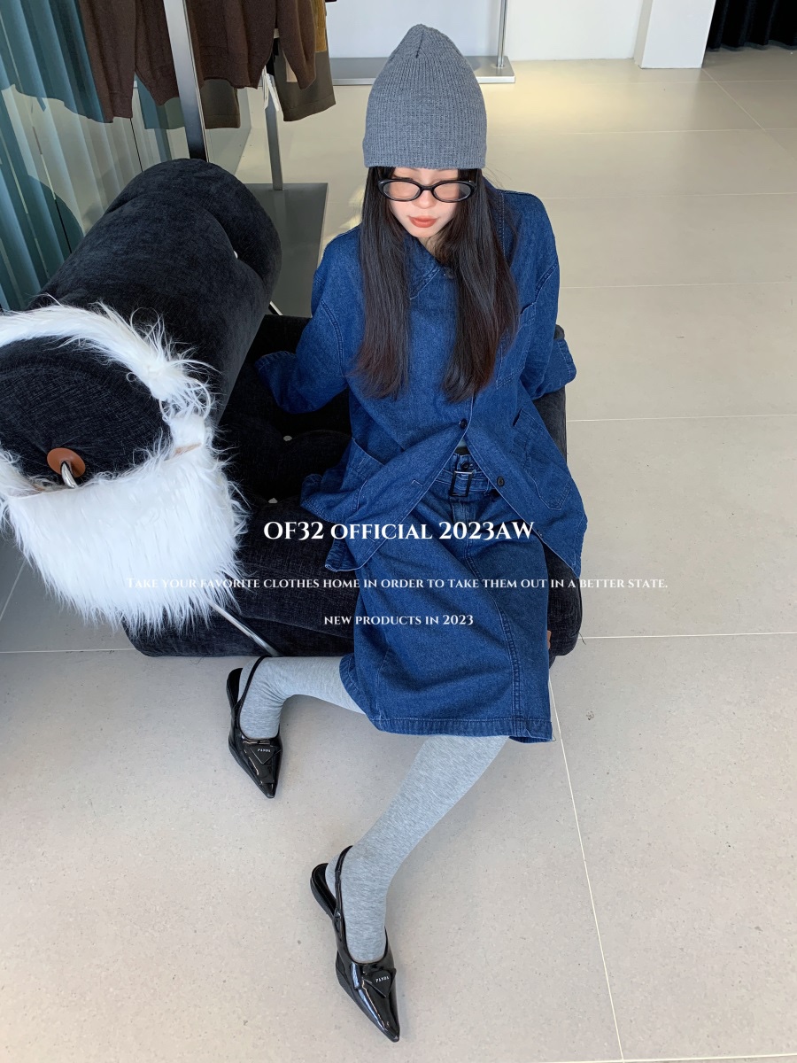 of32 official2025新款小众高级感牛仔套装御姐轻熟风深蓝两件套