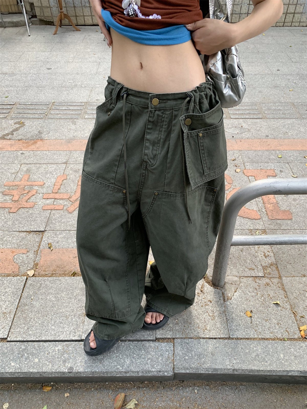 of32 official2025夏季新款美式高街工装牛仔裤女薄款显瘦阔腿裤