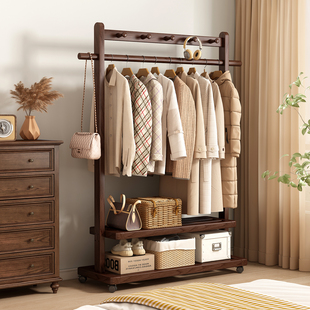 实木落地衣帽架家用简易挂衣架卧室房间多功能晾衣服室内木质置物