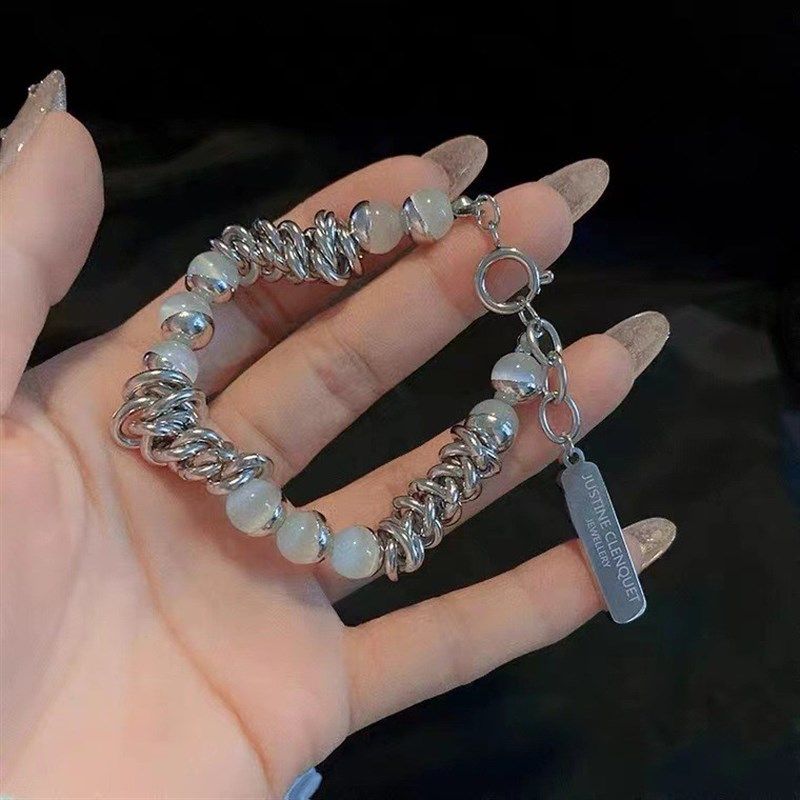 Vintage titanium steel chain opals splice clavicle necklace