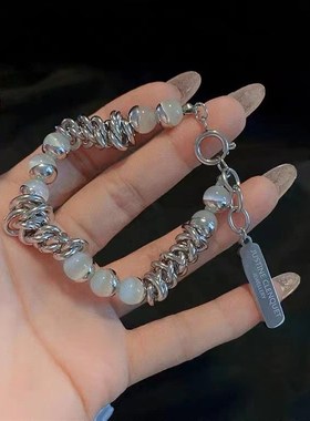 Vintage titanium steel chain opals splice clavicle necklace