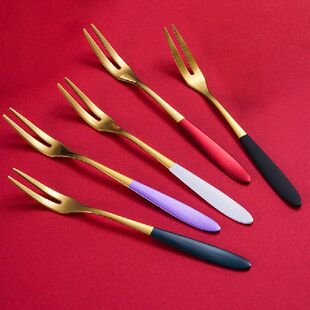 Fruit Food Fork Set Kit Two Prong Dessert Fork Home Kitchen