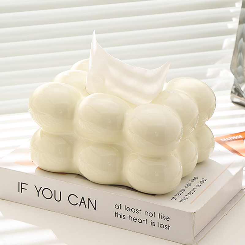 棉花糖纸巾盒客厅创意家用陶瓷餐巾纸盒轻奢ins风球球抽纸盒摆件