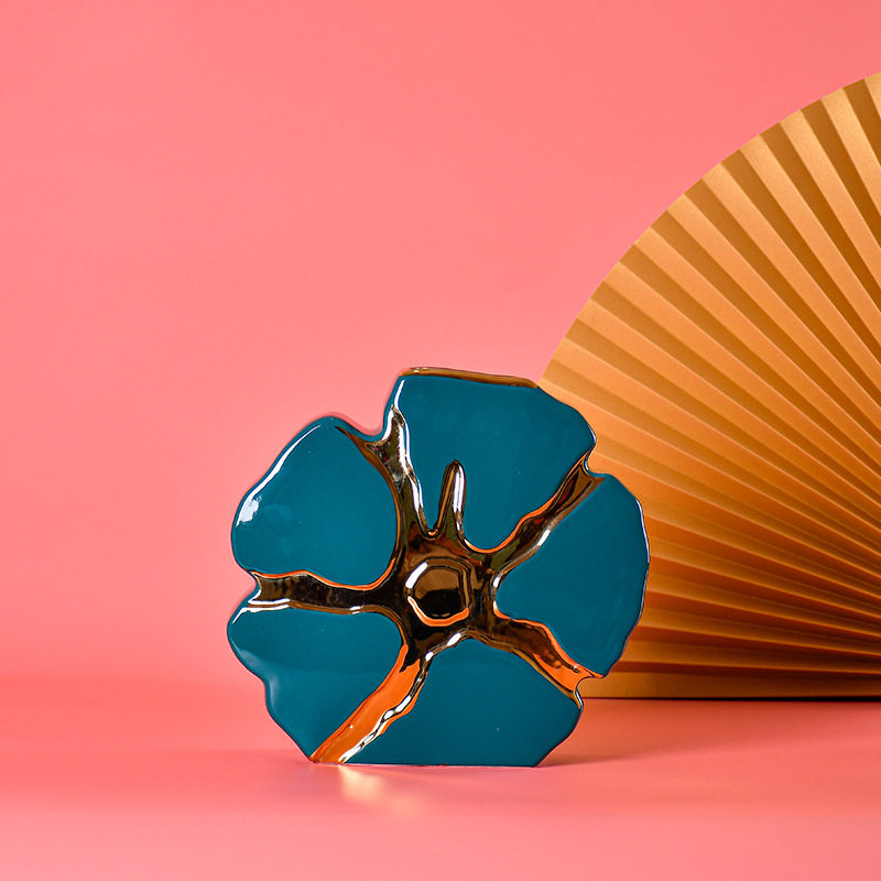 现代新中式客厅艺术插花花器陶瓷花瓶装饰摆件镀金景德镇瓷器