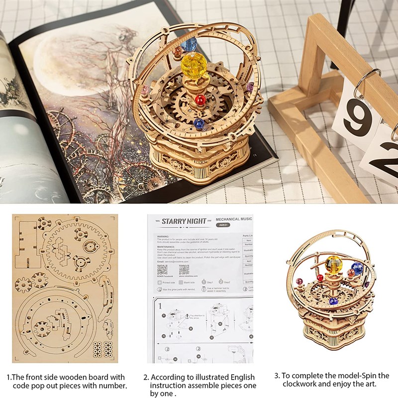 新品Robotime Rokr 84pcs Rotatable DIY 3D Starry Night Wooden