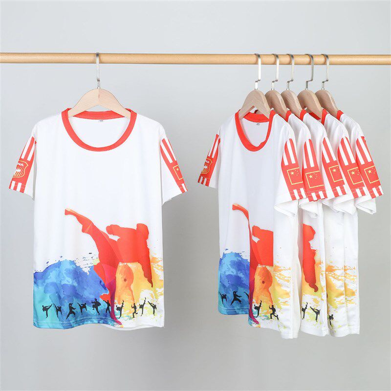 儿童亲子装数码印花鸟眼布速干t恤夏季透气跆拳道训练服印制