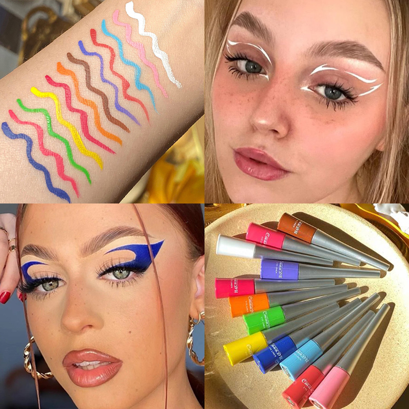 12 Colors Neon Liquid Eyeliner Pencil Waterproof Colorful Bl