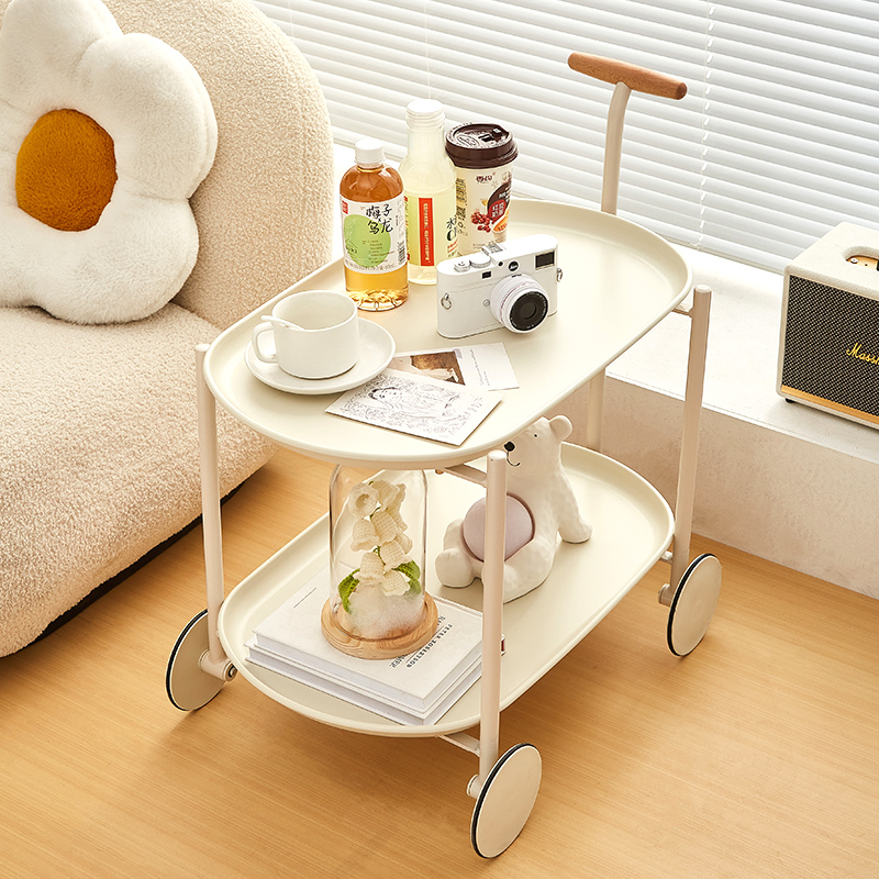 奶油风收纳小推车置物架可移动网红颜值零食车推车家用客厅餐车