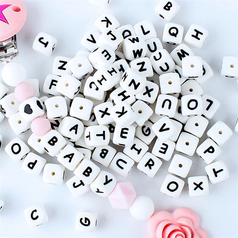 15/36/100/200/500/1000pcs Letter Silicone Beads 12mm Baby Te