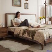 北欧实木床现代简约双人床黑胡桃木床1.8米1.5米床主卧婚床