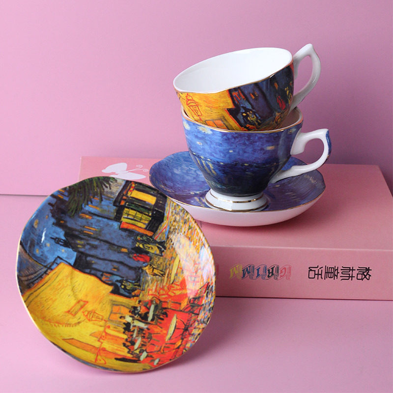 骨瓷咖啡杯文艺情侣水杯欧式油画创意陶瓷杯下午茶一杯一碟