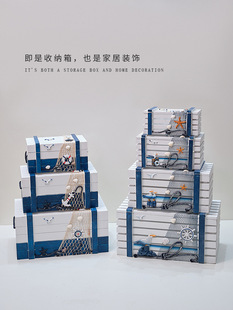 2026地中海家居装饰品收纳箱海洋实木箱子木盒子橱窗布置酒吧道具