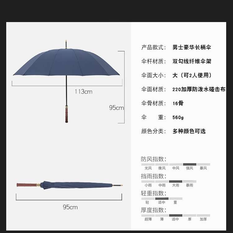 加大双人16骨木中棒长柄伞晴雨伞实木弯柄抗风伞绅士商务广告