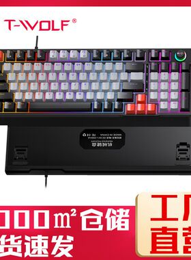 T-WOLF雷狼T50真机械键盘青轴双拼色97键客制化电竞RGB复古键盘