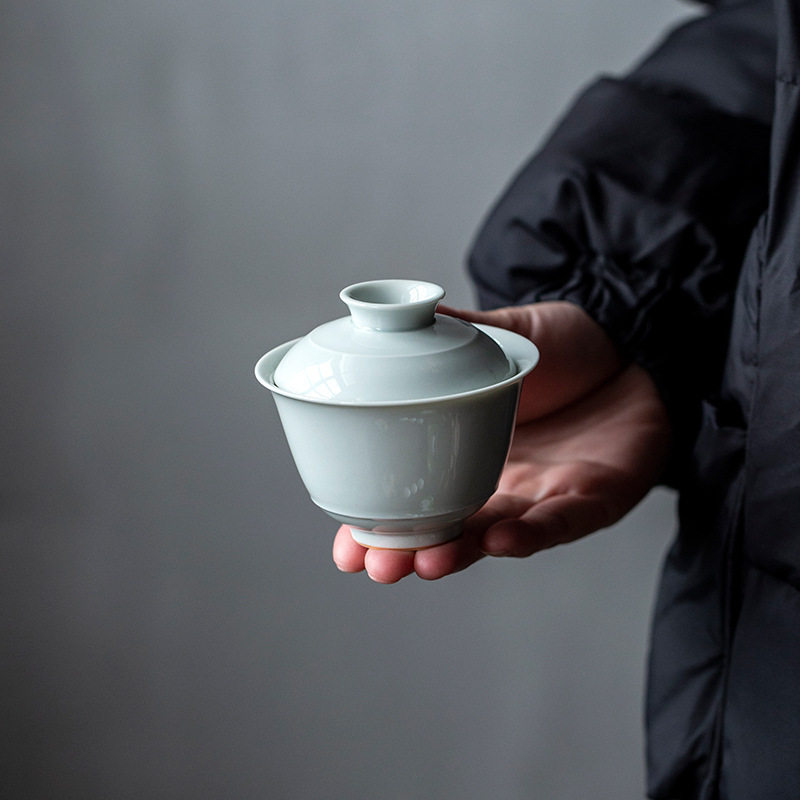 仿古胎手工二才盖碗茶杯中式手抓不烫手泡茶碗家用复古单个泡茶杯