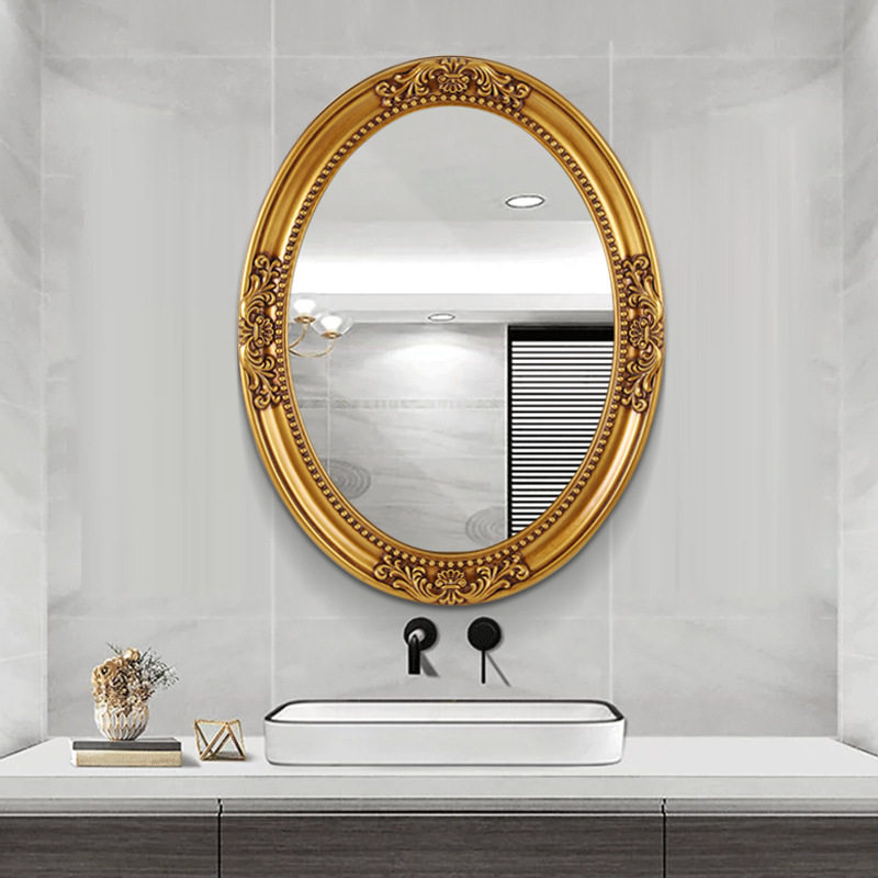 酒店装修欧式复古壁挂浴室镜非树脂油画相框装饰镜椭圆卫生间镜子