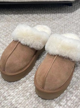 货号24A15650冬季新款简约纯色厚底加绒保暖半拖