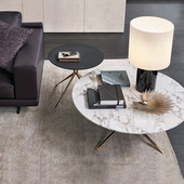 JS现代极简天然黑白根大理石茶几钛金不锈钢脚座大小茶几组合