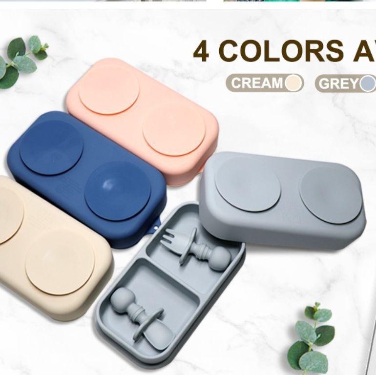 宝宝外出吃饭旅行硅胶餐盘双拼分格餐具大容量婴儿吸盘辅食碗餐具