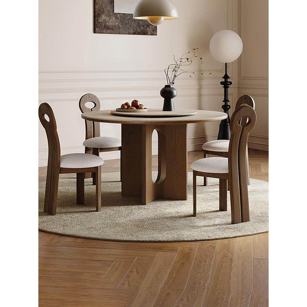 定意空间 卷舒 中古风圆型餐桌岩板家用桌椅组合小户型覆古实木桌,住宅家具,岩板餐桌,淘宝优惠券,粉丝福利购,淘宝优惠卷