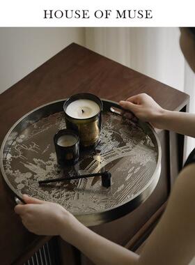 缪斯家 东方古韵 金枝银庭 中式托盘香薰蜡烛果盘桌面收纳摆件