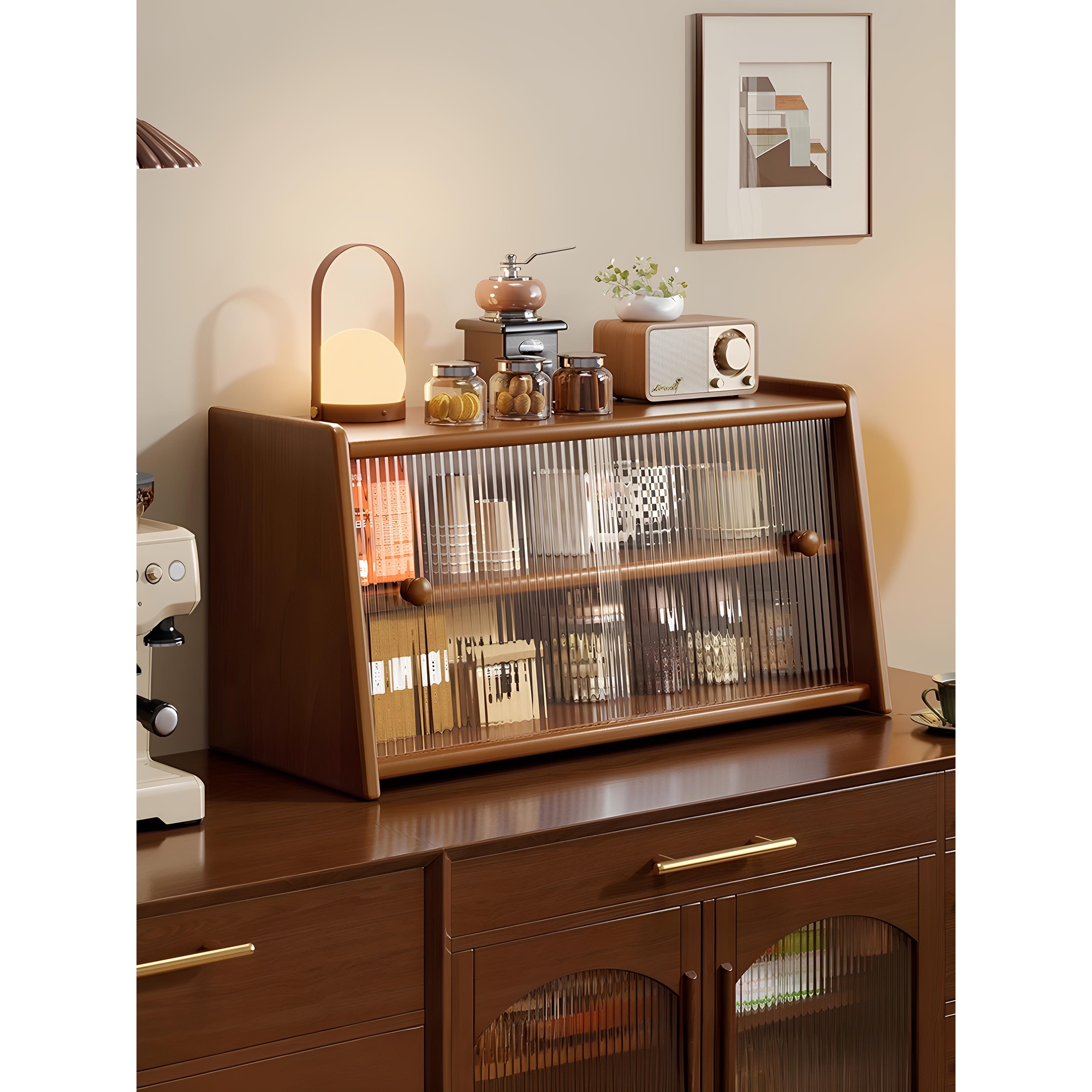 实木中式桌面博古架茶室防尘玻璃杯架茶具紫砂壶摆放架子桌上摆件