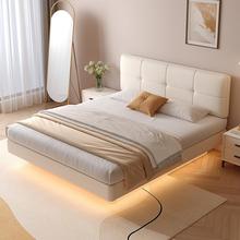 现代简约悬浮储物床家用榻榻米地台床实木床卧室带灯箱体床可定制