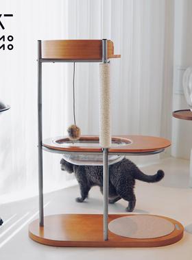 极简猫爬架设计感limolimo太空舱猫实木猫爬架猫窝一体剑麻太空碗