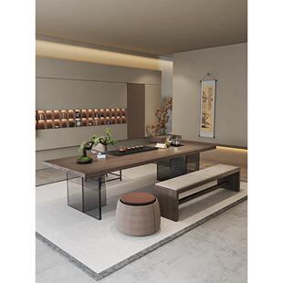 Wabi-Sabi风格原木大板茶几和椅子组合家用茶几亚克力梯度水煮集