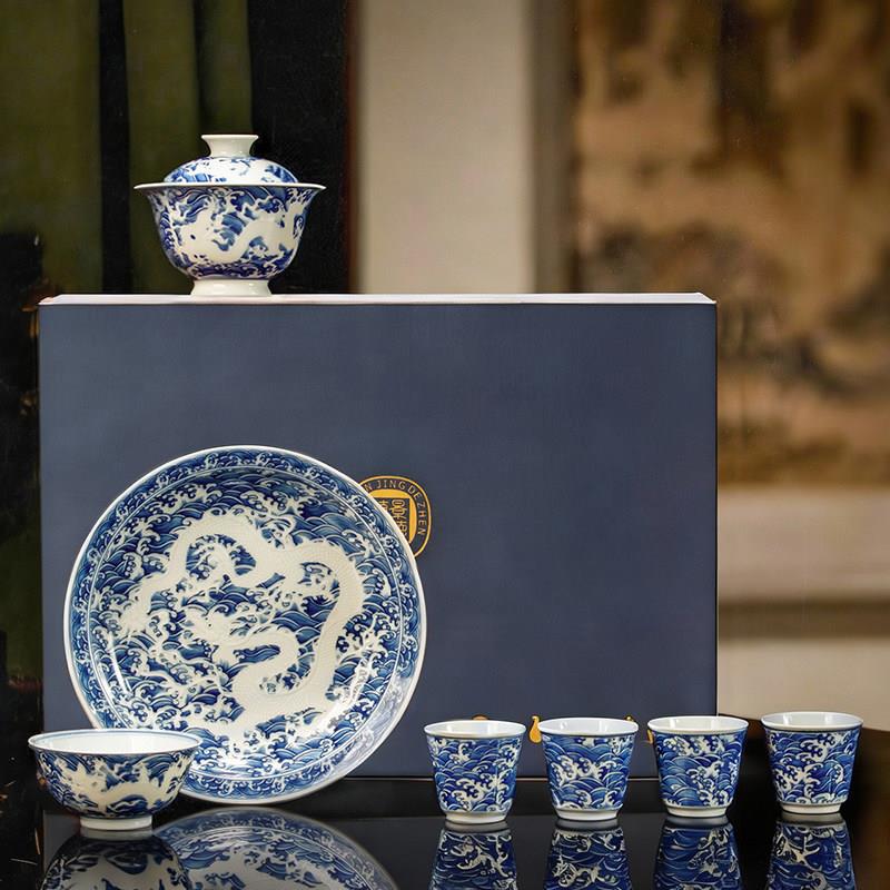 见山烧景德镇景德镇青花瓷茶具泡茶盖碗专用陶瓷茶杯高档功夫茶具