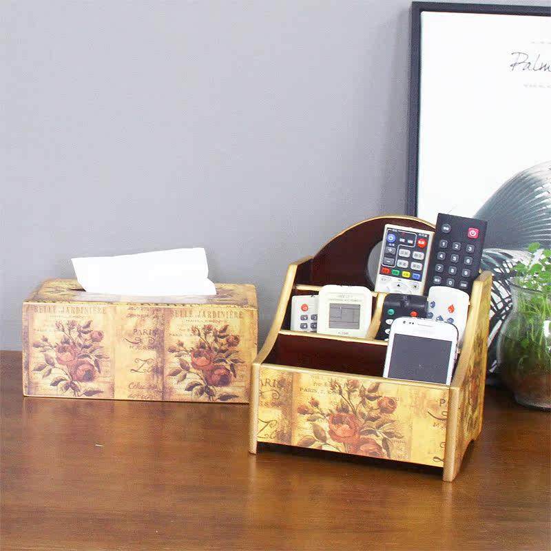 欧式客厅遥控器收纳盒化妆品首饰创意木质茶几杂物整理储物盒简约,收纳整理,桌面收纳盒,淘宝优惠券,粉丝福利购,淘宝优惠卷