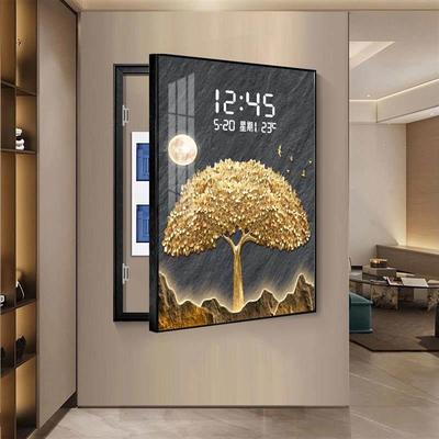 发财树电表箱装饰画电子时钟万年历遮挡网络盒电源总开关挂画竖版