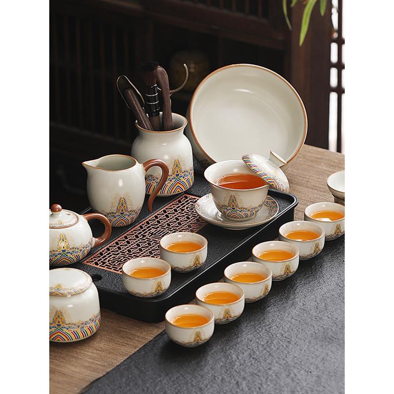 轻奢高档汝窑功夫茶具2025新款家用泡茶陶瓷盖碗茶壶茶杯子套装