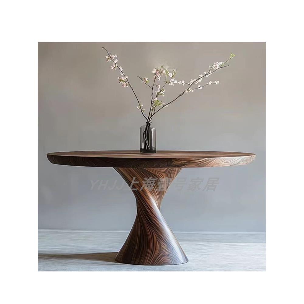 中古简奢实木圆桌设计师创意大小户型覆古圆桌时尚艺术高端圆餐桌