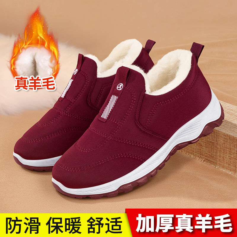 老北京布鞋女冬季一脚蹬羊毛加绒