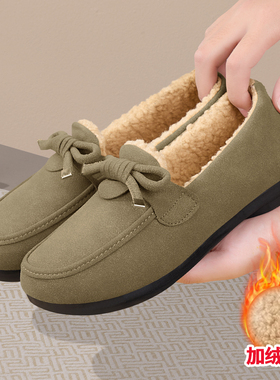 老北京布鞋女冬加绒2025新款棉鞋一脚蹬加厚豆豆鞋保暖妈妈毛毛鞋