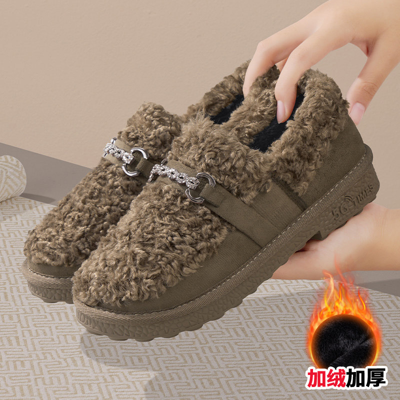 老北京棉鞋女冬加绒2025年新款一脚蹬老北京布鞋羊羔毛外穿豆豆鞋,女鞋,棉鞋,淘宝优惠券,粉丝福利购,淘宝优惠卷