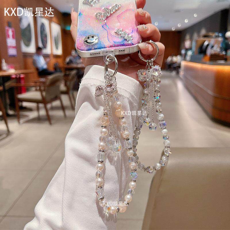 蝴蝶结流苏手机挂链手腕短款轻奢小众精致高级感水晶挂件包包钥匙