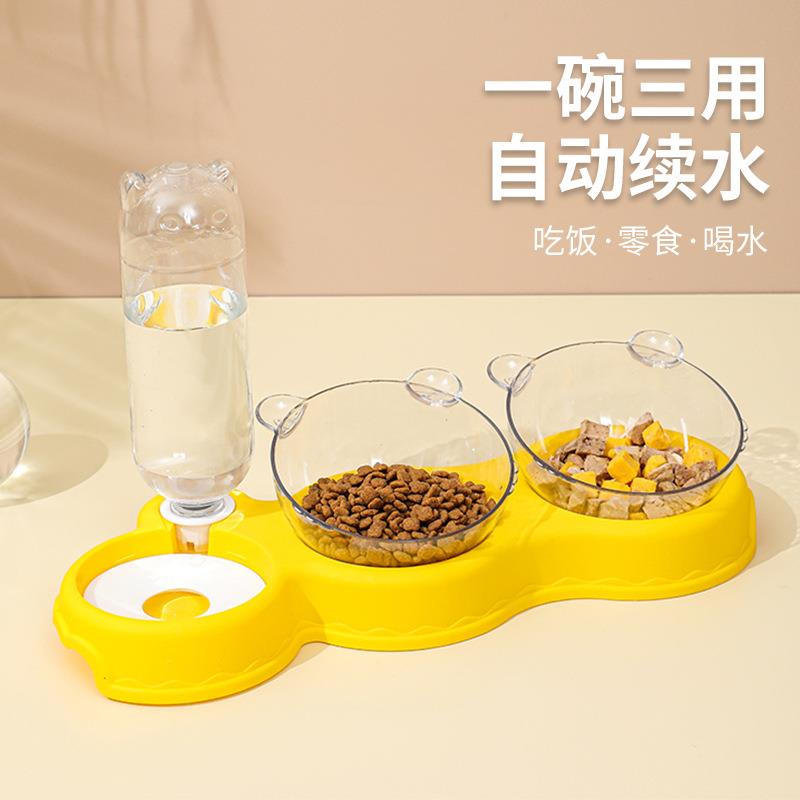 猫咪双碗防湿嘴双用三碗自动喂水器自动饮水盆防打翻宠物狗碗猫碗