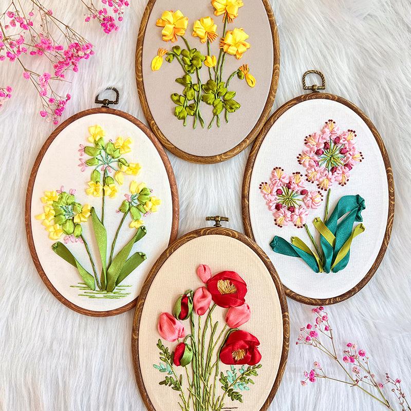 新品丝带绣立体挂画 鲁绣手工diy材料包客厅装饰摆件初学简单挂画