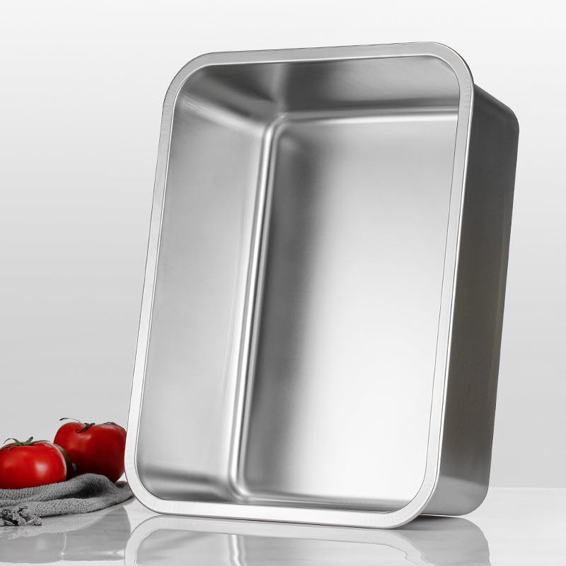 中特不锈钢方盆平底方盘长方形托盘食堂菜盆自助餐盆商用蒸饭盘