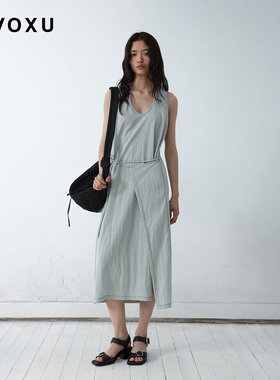 DAOXU倒序 飘片随性无袖绑带撞色线 灵动飘逸连衣裙