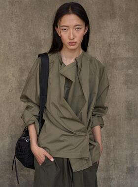 DAOXU倒序 轻松简约有型 荡领旋褶自然垂感不规则衬衫外套