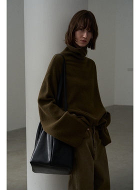 DAOXU 别致苔古绿 软糯舒适 阔领修饰比例 随性全羊毛针织衫毛衣