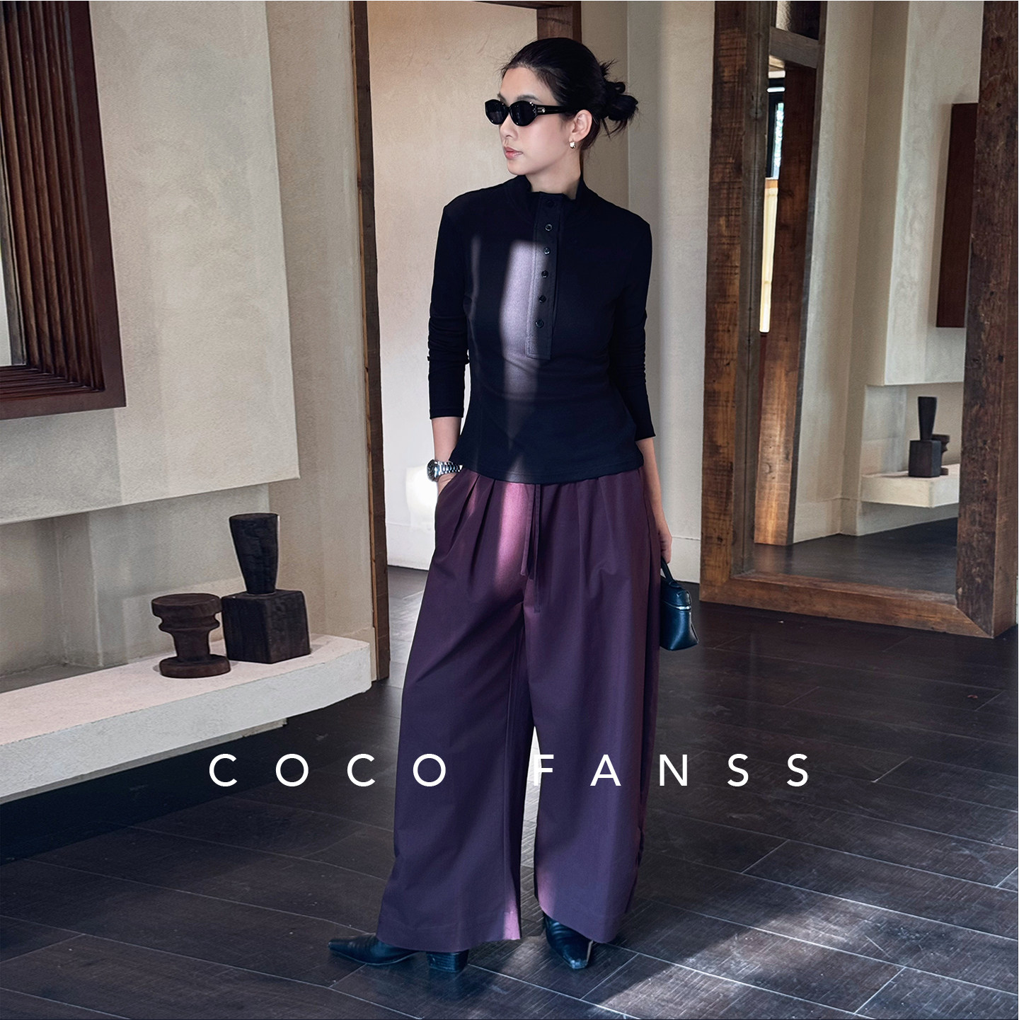 COCO FANSS "冒险家"简约高腰显瘦百搭垂感宽松阔腿休闲裤女