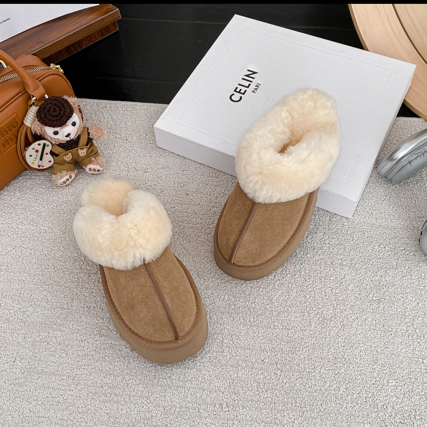 桑坡星拖雪地靴女羊皮毛一体冬季羊毛加厚防滑懒人鞋一脚蹬半拖鞋