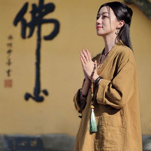 极速寺院居士服女佛系禅意女装普陀山拜佛素衣棉麻套装修行禅服女