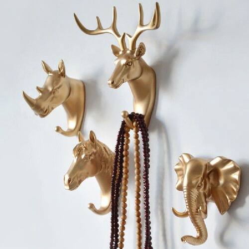 极速Horse Coat Decorative Hooks Rack Wall Elk Elephant Head